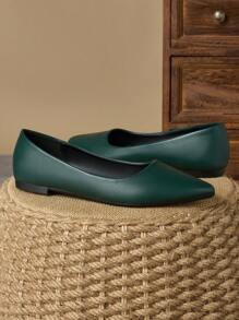 Giày đế bằng thời trang nữ mũi nhọn nhiều màu nâu cổ thấp công sở/thường ngày đa năng màu đen, xanh thanh lịch, đỏ thanh lịch cho các hoạt động ngoài trời vào mùa thu - Màu xanh lá cây đậm - Xem 5