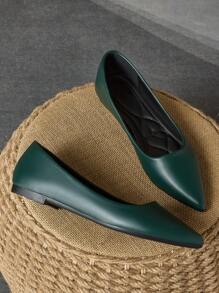 Giày đế bằng thời trang nữ mũi nhọn nhiều màu nâu cổ thấp công sở/thường ngày đa năng màu đen, xanh thanh lịch, đỏ thanh lịch cho các hoạt động ngoài trời vào mùa thu - Màu xanh lá cây đậm - Xem 2