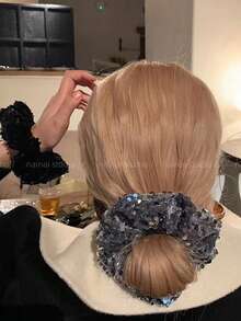 1 dây buộc tóc không dệt họa tiết hình học thanh lịch và dễ thương, dây buộc tóc buộc đuôi ngựa thấp thời trang, nhiều kiểu ngày lễ tình nhân - Nhiều màu - Xem 3