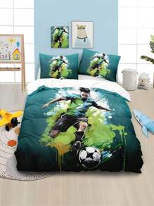 Bộ chăn ga gối in hình cầu thủ bóng đá đá bóng 4 món (1 vỏ chăn + 2 vỏ gối + 1 ga trải giường, không có ruột), bộ đồ giường có khóa kéo, có thể giặt bằng máy, mềm mại và thoáng khí, có 2 kích cỡ để đáp ứng các nhu cầu khác nhau, phù hợp với phòng trẻ em, phòng khách, phòng ngủ - JYZ-SJT0036 - Xem 4