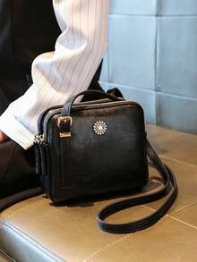 New Autumn And Winter Retro Sunflower Multi-Compartment Multi-Functional Bag, Summer Oil Leather Small Square Bag, Fashionable, Casual And Versatile, Travel, Commuting, Shoulder, Dating, Diagonal Cross, Women's Gift Small Bag, Simple, Easy To Match, Small Bag, Elegant, Multi-Color