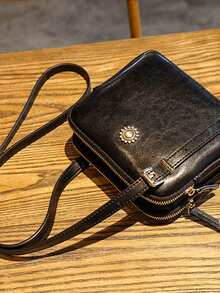 New Autumn And Winter Retro Sunflower Multi-Compartment Multi-Functional Bag, Summer Oil Leather Small Square Bag, Fashionable, Casual And Versatile, Travel, Commuting, Shoulder, Dating, Diagonal Cross, Women's Gift Small Bag, Simple, Easy To Match, Small Bag, Elegant, Multi-Color