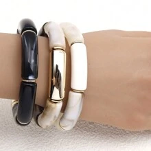 3pcs Boho Acrylic Bangle Bracelets For Women - Versatile & Comfortable, Suitable For Casual Wear Or As Gifts - Multicolor - View 2