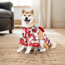 宠物猫狗狗日式和风衣服鹤立鸡群秋冬柯基泰迪柴犬小型犬 - 紅色 - 查看 9