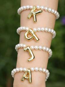 1 chiếc vòng tay nữ mạ vàng 18K sáng bóng, hạt vỏ trai giả, dây chuyền điều chỉnh hình bóng bay, quà tặng trang sức cho phụ nữ - Vàng - Xem 4