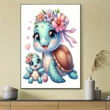 5D DIY 钻石画套件 - 可爱乌龟家庭动物主题 - 圆形亚克力钻石马赛克艺术工艺品用于墙面装饰 - 创意礼物 19.81x19.81 厘米 - 彩色 - 查看 16