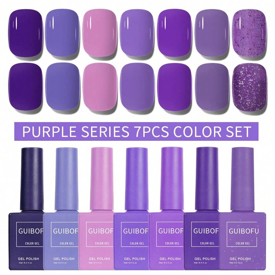 Set de 7 piezas de esmalte de uñas de gel con acabado brillante otoñal, semi-permanente, con purpurina y lentejuelas. Kit de esmalte de uñas con efecto remojo UV para manicura y diseño de uñas, un frasco de 15ml de unicolor - Multicolor - Ver 1