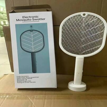 Raqueta eléctrica para matamoscas de 3000 V con batería Recargable de 1200 mAh con Malla de Seguridad de 3 Capas para Interiores y Exteriores