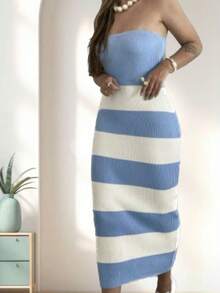 TRICOZHU PLAIN TANK TOP DRESS MODAL ELEGEMTE WOMEN'S LONG SUMMER 2024 ONE SIZE 38-42 - Màu xanh nhạt - Xem 2