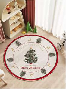 1 pieza Alfombra redonda, decoración de estilo atmosférico, alfombra de piso para sala de estar y dormitorio, alfombra con diseño de árbol, alfombra de tela antideslizante y de fácil cuidado, Noche de Campanas Navideñas, mejor regalo de decoración de habitación, decoraciones navideñas de cumpleaños, decoraciones navideñas de invierno, regalos navideños para el hogar, decoración navideña - Multicolor - Ver 6