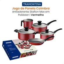 Coimbra 5-Piece Aluminum Cookware Set With Starflon Max Nonstick Coating And Tempered Glass - 紅色 - 查看 10