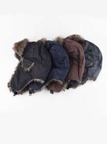 1pc Unisex Coffee Thick Thermal Lined Water-Resistant Trapper Hat With Ear Flaps, Warm Winter Ski Hat, Suitable For Outdoor Activities & Casual Wear