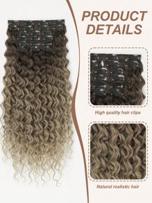 7pcs/Set 20-Inch Long Brown Wavy Clip-In Hair Extensions, Heat Resistant Synthetic Fiber, For Party & Daily Use - Two-Tone - View 5