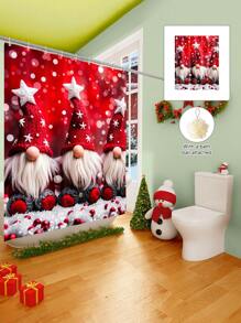 1/2/3/4 Pieces Three Christmas Gnomes Pattern Digital Printed Waterproof Shower Curtain, Bathroom Set, Bathroom Non-Slip Mat, Toilet U-Mat, Toilet Cover, Comes With 12 Hooks And 1 Shower Globe, Perfect Christmas Gift For Yourself And Your Family, Multiple Sizes Available! Home Bathroom Decor Fall Decor Bathroom Accessories Back To School