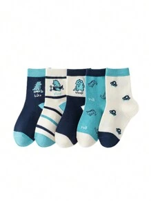 10 Pairs Random Mixed Color Cartoon Dinosaur Socks For Boys And Girls, Daily Wear - Multicolor - View 4