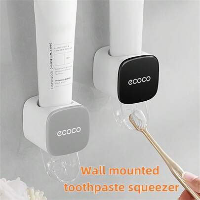 1 pezzo Dispenser automatico semplice per dentifricio montato a parete, supporto per spremere il dentifricio, impermeabile, facile da spremere senza elettricità necessaria, accessori per lo stoccaggio in bagno, senza necessità di spremere manualmente per risparmiare tempo ed erogare il dentifricio in modo semplice, decorazione per il bagno di casa, decorazione autunnale, articoli per il ritorno a scuola