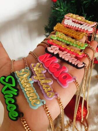 Custom Name Necklace,Name Cuban Chain,Gold Name Necklace,Name Necklace,Acrylic Name Plate Necklace,Necklace For Women,Personalized Gifts,Black,Silver,Gold,Stylish,Colorful,Vintage,Simple,Unisex,Casual,Cuties,Custom,Personalized,Unique,Ideal Gifts For Him,Ideal Gifts For Her,Her,Boyfriend,Girlfriend,Dad,Mom,Family,Friends,For Anniversaries,For Birthdays,For Graduation,For Prom,For Party,Chic Autumn,Jewelry & Watches,Customized Fashion Word Necklaces