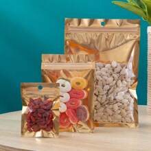 100pcs Resealable Gift Bags For Jewelry Storage, Mini Zipper Colorful Foil Pouches, Polymer Film Sample Bags, Suitable For Party, Food, Candy Storage, Back To School, Valentine's Day And Other Occasions - Gold - View 7