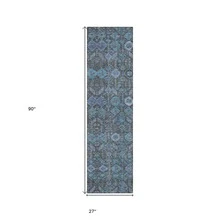 8' Runner Blue And Coffee Floral Washable Non Skid Indoor Outdoor Runner Rug - Multicolor - View 3