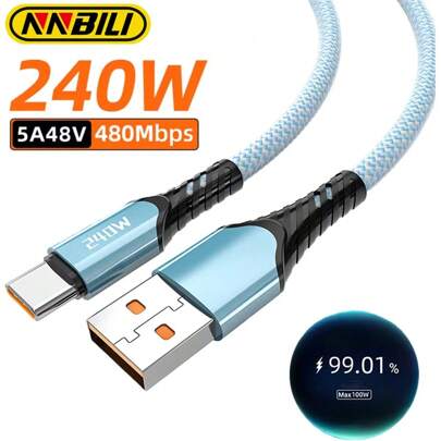 NNBILI 240W 5A 快充 USB Type-C 数据线，兼容三星 S25 S24 S23 S22、华为、OPPO、一加等手机（注意：本产品仅支持使用原装充电器实现 240W 功率充电。本产品不支持 手机快充）。
