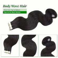 Body Wave 16-26 英寸胶带接发波浪形细长发 20 件/包无缝皮肤纬纱胶接发带隐形双面胶带 #1B 黑色