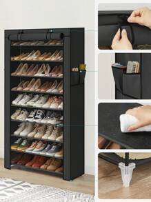SONGMICS Zapatero de Tela de 10 Niveles, Zapatero con Funda Exterior de Tela 28 x 88 x 160 cm, para Zapatillas de Deporte, Tacones,Zapatillas, Marco de Metal, Negro