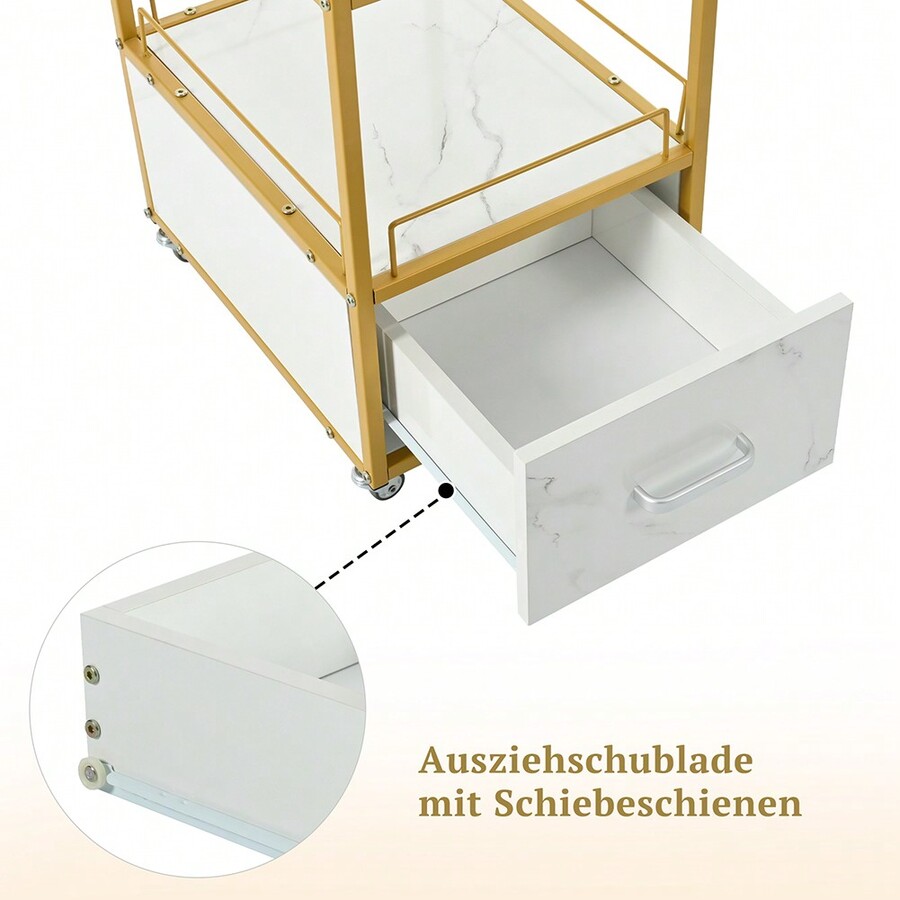 Hair Salon Storage Tool Cart With Lockable Rolling Wheels, Metal Frame