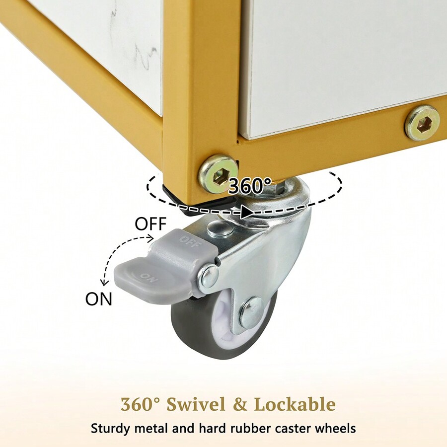 Hair Salon Storage Tool Cart With Lockable Rolling Wheels, Metal Frame