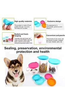 Set de 2 latas reutilizables para comida de mascotas, tapa y cuchara portátil, tapa para conservar la salud de perros y gatos, suministros para mascotas