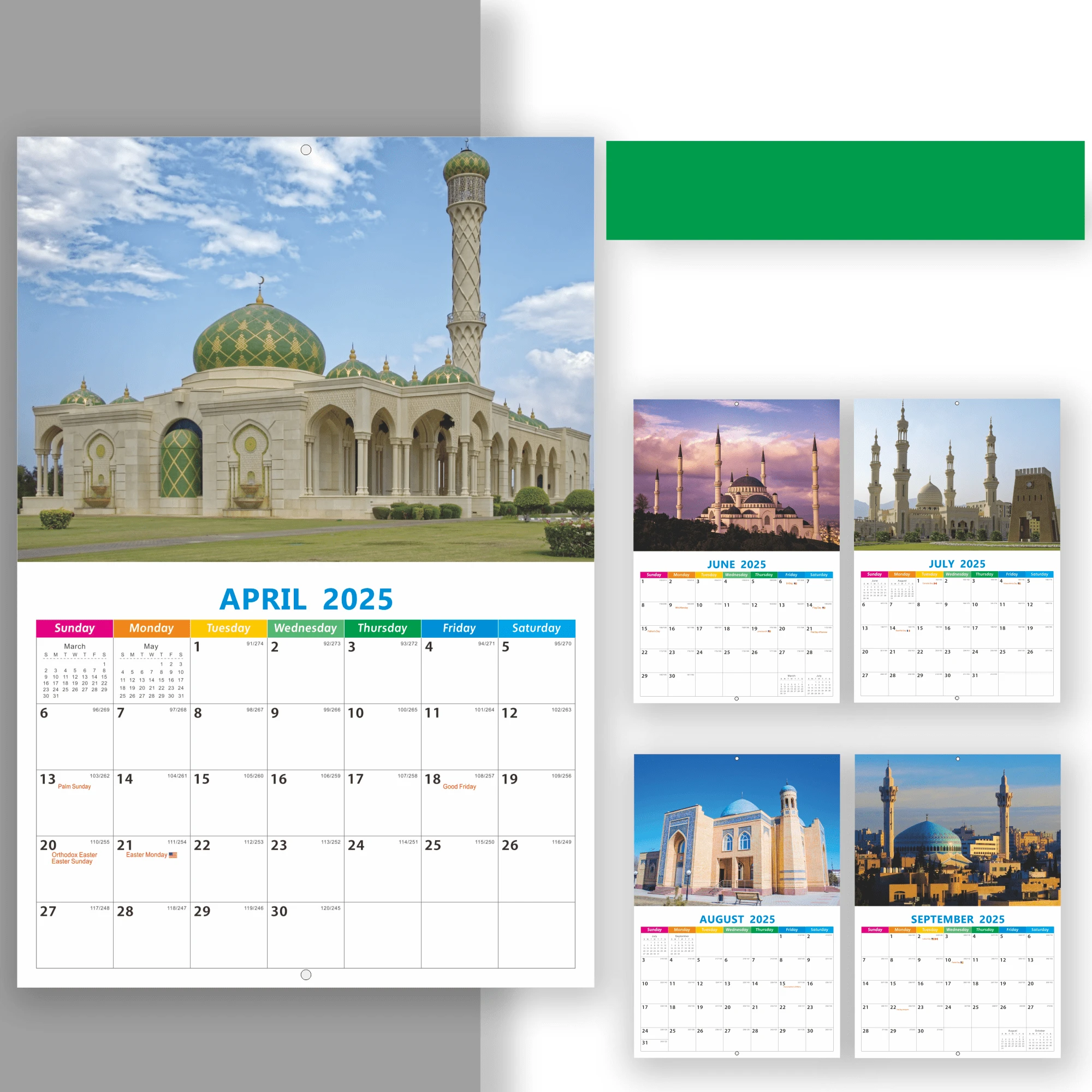 2025 Halal Themed Wall Calendar. Printed With Famous Mosques Around The