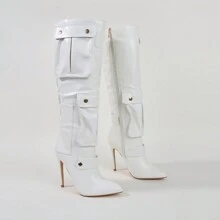 Botas altas de mujer Berness Mildred con tacón y bolsillo - Blanco - Ver 3