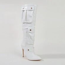 Botas altas de mujer Berness Mildred con tacón y bolsillo - Blanco - Ver 5