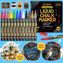 12 Colors Liquid Chalk Markers, Dry Erase And Window Markers Suitable For All Non-Porous Surfaces, Great For Restaurant Menu Boards, Coffee Boards, Chalkboards, Whiteboards, Blackboards, LED Writing Boards, Window Signs, Car Windows, Kids Art, School Work, Food Containers, Glass, Ceramic Mugs, Etc.,School Supplies,Back To School