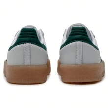 Adidas 三叶草女士复古撞色运动鞋，SAMBAE W，轻便舒适的低帮系带休闲鞋，配有半透明橡胶外底和优雅的刺绣三条纹。 - 白/森林綠 - 查看 9