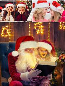 1 件加厚版圣诞派对圣诞老人角色扮演创意帽子营造节日气氛成人儿童毛绒帽子头饰红色圣诞 - 多色 - 查看 2