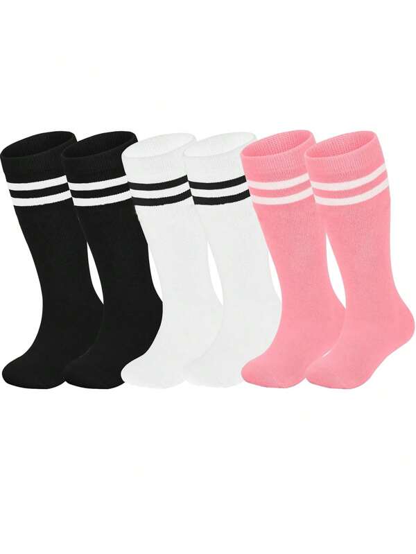 3 Pairs Kids Toddler Soccer Socks Boys Girls Knee High Striped Tube Socks Athletic Long Socks For Boys Girls