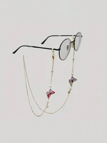 1 chiếc Dây chuyền kính mát hình con bướm rực rỡ - Dây đeo kính đọc sách chống trượt có khẩu trang dễ thương che mặt và dây giữ kính - Phụ kiện thời trang thu đông cho phụ nữ và trẻ em gái đeo kính - Nhiều màu - Xem 1