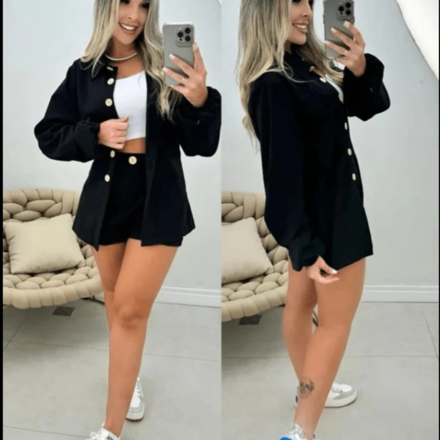 Linen Shirt And Shorts Set Nair - Black - View 1