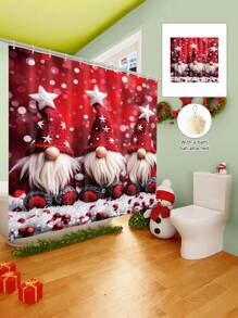 1/2/3/4 Pieces Three Christmas Gnomes Pattern Digital Printed Waterproof Shower Curtain, Bathroom Set, Bathroom Non-Slip Mat, Toilet U-Mat, Toilet Cover, Comes With 12 Hooks And 1 Shower Globe, Perfect Christmas Gift For Yourself And Your Family, Multiple Sizes Available! Home Bathroom Decor Fall Decor Bathroom Accessories Back To School
