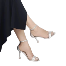 Sandália Feminina Prata Salto Taça Confortável Brilho Moda