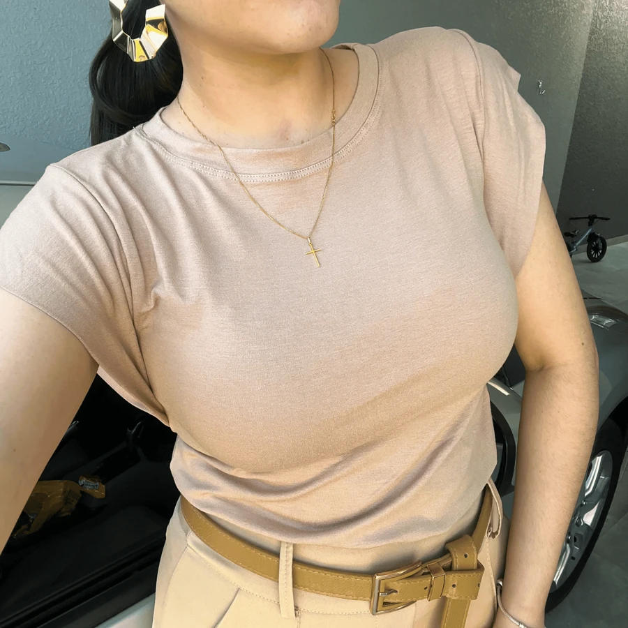 Women's Japanese Sleeve Muscle Tee Striped Elegant Summer Blouse - Màu be - Xem 1