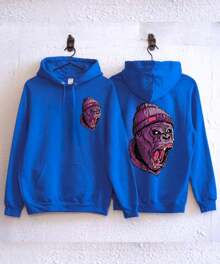 Men's Hoodie With "GORILLA FACE" Design - Royal Blue - View 3