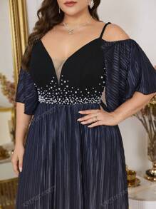 Plus Size Gradient Sequin Embellished Open Shoulder Cami Dress Elegant Prom Semi Formal Wedding Guest Dress, For Birthday, Graduation, Homecoming