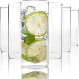 1pc/6pcs Elegant Square Drinking Glass Set - 450Ml & 250Ml Clear Highball Glasses, Perfect For Cocktails, Coffee, Water, And More - Lead-Free, Reusable, Handwash Only - Ideal Christmas, Halloween, Easter Gift For Friends And Family