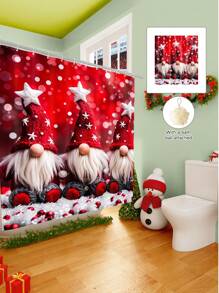 1/2/3/4 Pieces Three Christmas Gnomes Pattern Digital Printed Waterproof Shower Curtain, Bathroom Set, Bathroom Non-Slip Mat, Toilet U-Mat, Toilet Cover, Comes With 12 Hooks And 1 Shower Globe, Perfect Christmas Gift For Yourself And Your Family, Multiple Sizes Available! Home Bathroom Decor Fall Decor Bathroom Accessories Back To School