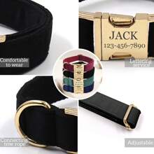 1 件个性化狗项圈天鹅绒，雕刻定制姓名电话号码 ID 标签，柔软舒适可调节项圈，适合小型中型大型犬圣诞节、假期氛围、宠物用品、定制宠物项圈、牵引绳和背带