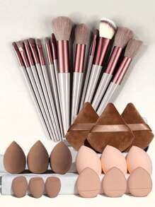 28件套化妆刷套装 - 包括13支尼龙刷毛刷、6个美妆蛋、3个迷你美妆蛋、3个三角粉扑、3个迷你粉扑，无香型，适合中性肌肤的掌刷，面部清洁海绵化妆刷工具，完美打造无瑕底妆 - 礼盒套装，化妆刷套装，化妆刷套装，化妆刷套装，全套化妆刷，化妆刷套装，全套化妆工具，刷子套装，化妆刷套装，化妆礼盒套装 - 彩色 - 查看 11