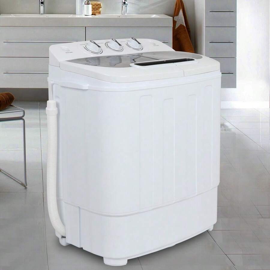 White Compact Portable Washer & Dryer With Mini Washing Machine And