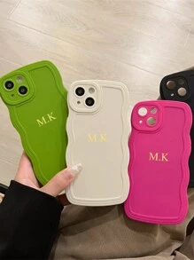 1pc Personalized Wavy Creative Phone Case, Customizable Letter Name Design, Minimalist Chic Couples Phone Case Soft Cover For IPhone 16 15 14 Pro Max 13 12 11 Plus, Suitable For Valentine's Day, Birthday, Holiday Gifts For Him/Her, Anniversary Wedding Gifts For Parents (TPU, Foil Stamping)