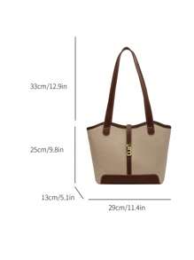 Bolso de hombro con doble asa y ribete de contraste, informal, para trabajo, escuela, ideal para universitarios, adolescentes y jóvenes, perfecto para exteriores, viajes y vuelta al colegio